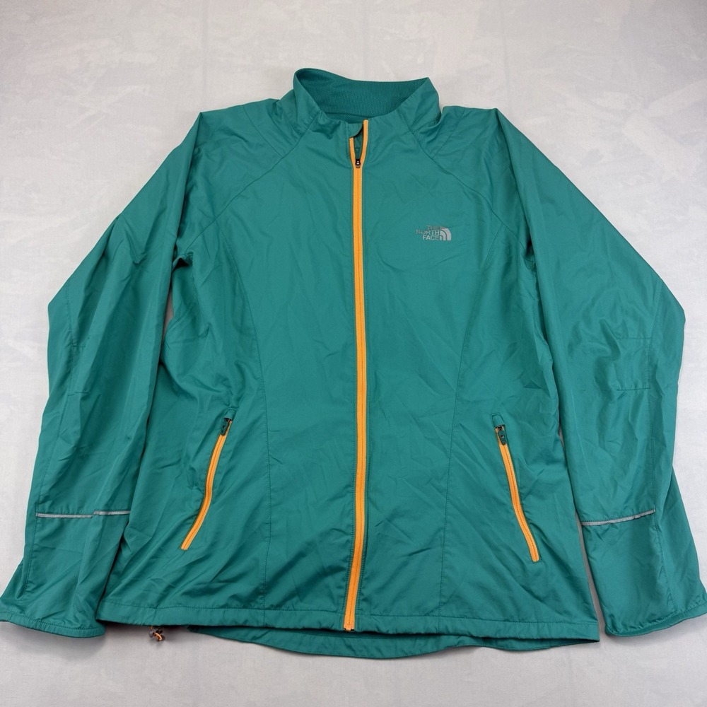 The North Face Womens XL Teal Wind Jacket Orange Zip Packable Running Reflective